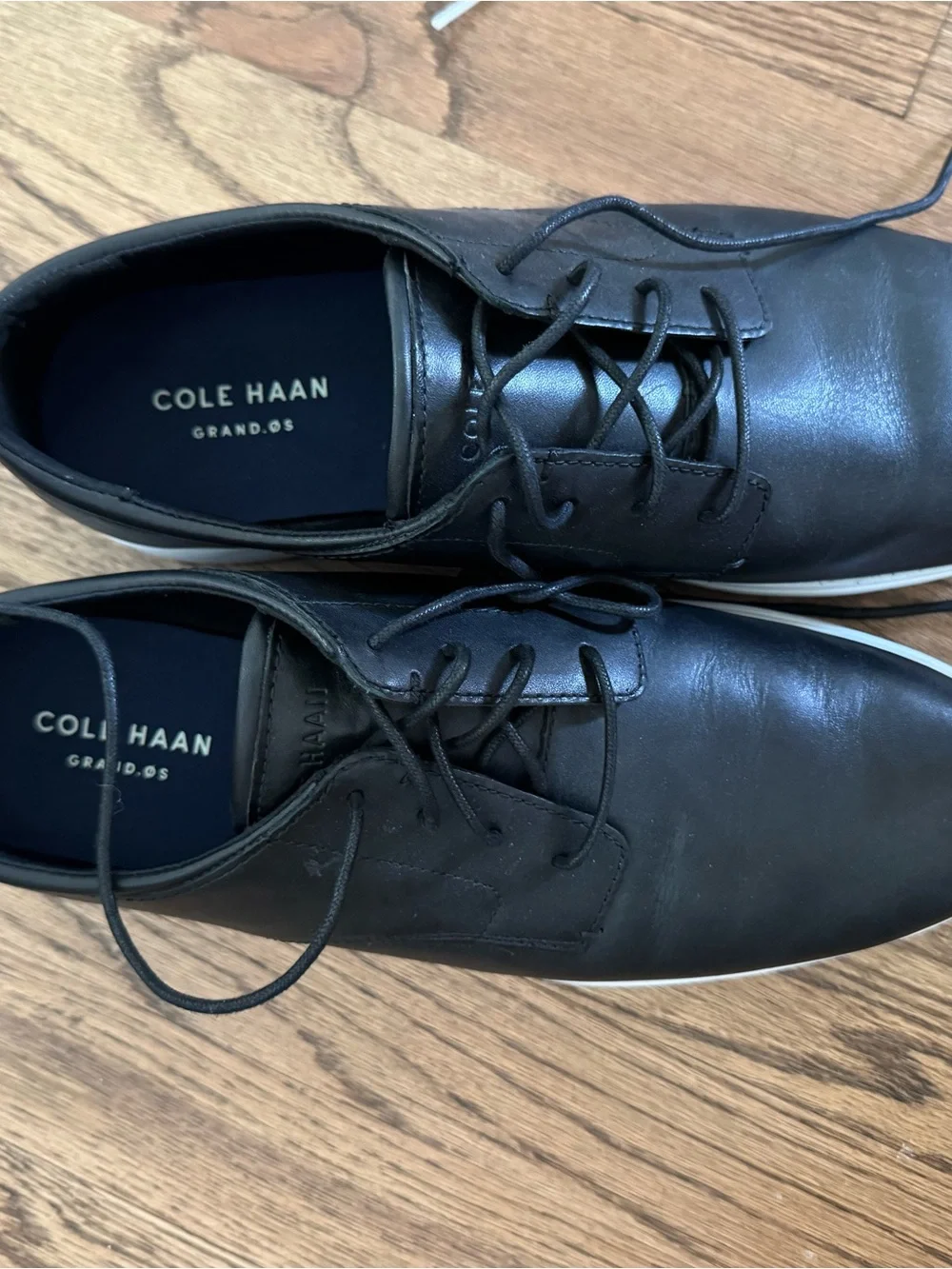 Cole Haan Black Leather Lace-Up Oxfords with White Soles